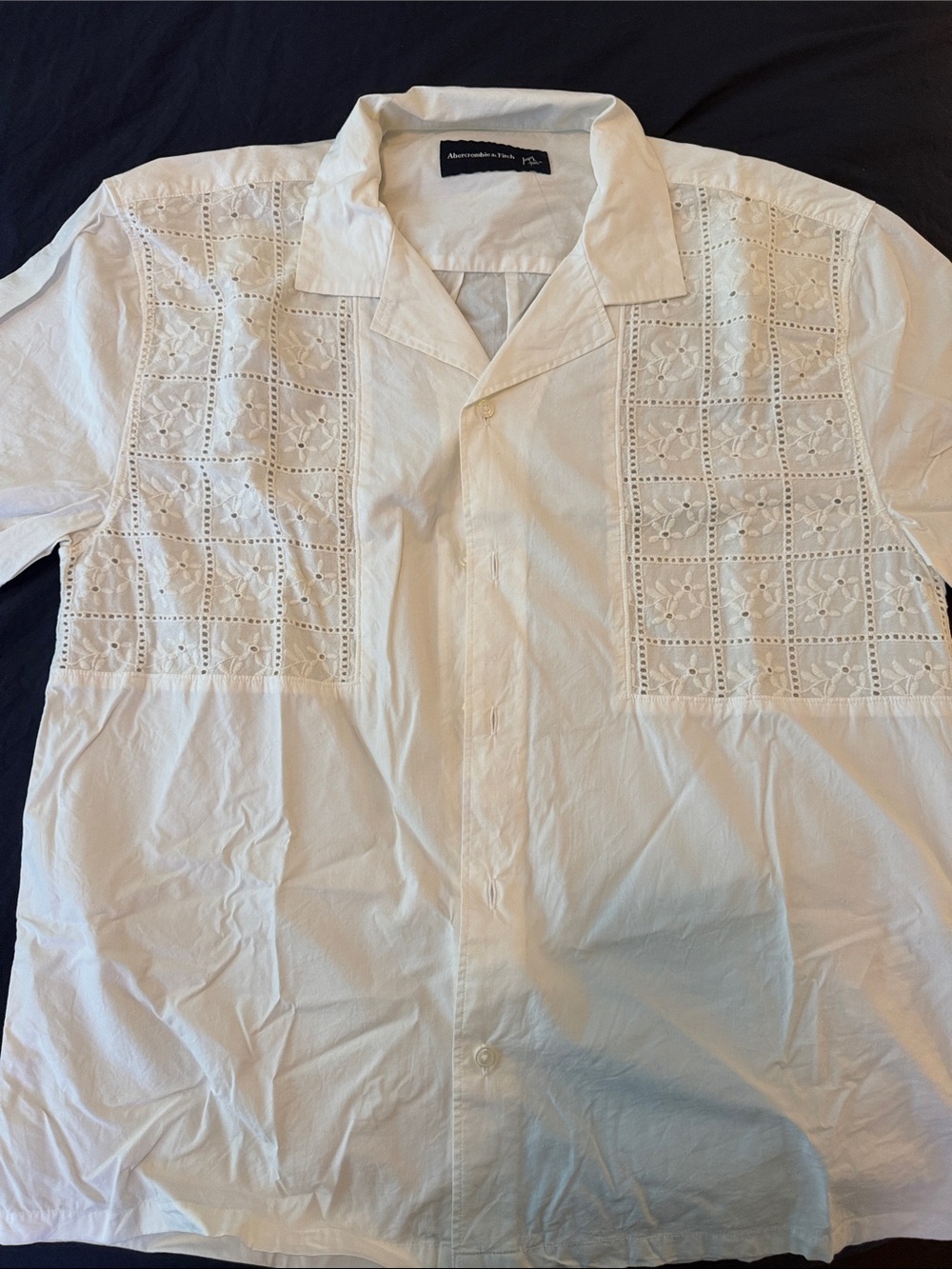Abercrombie & Fitch White Men's Embroidered Panel Button-Down Shirt